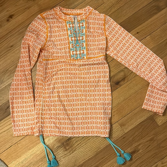 Cabana Life Other - Cabana life girls embroidered orange teal rash guard swim shirt size 12